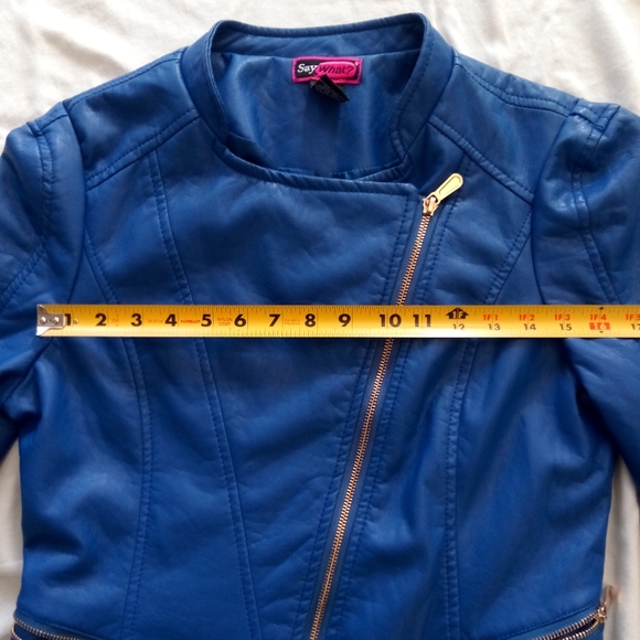 SayWhat? Leather Blue Jacket Polyester Zippered - Picture 8 of 11